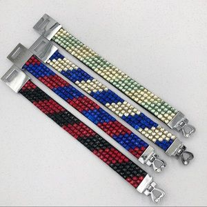 🌼 Team Colors Bling Strap Wrap Gem Bracelet - Red Blue Black Clear Combo